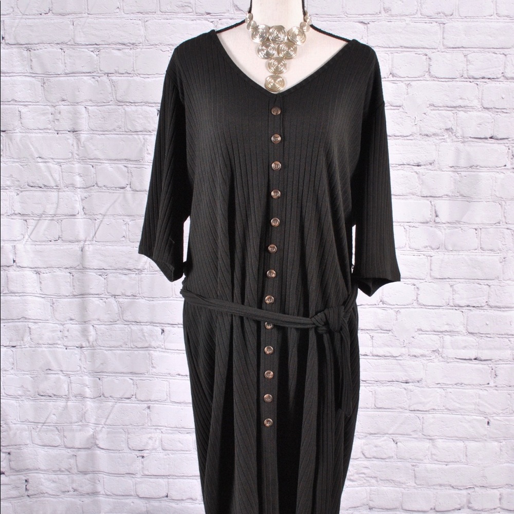 Ashley Stewart Black Striped Ribbed Dress Sz 22/24 - Picture 2 of 9